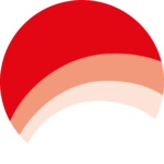 Logo von Der-Infrarotvertrieb. Roter Kreis mit 3 von unten rechts aufeinanderfolgenden, zur Mitte hin transparenter werdenden weißen Halbkreisen.